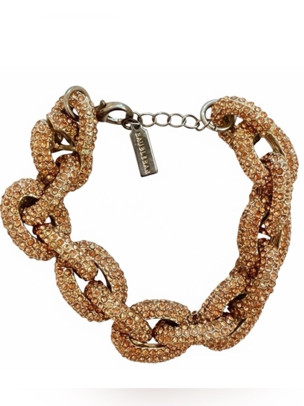 BaubleBar Coral Crystal Pave Chunky Curb Chain Statement Bracelet Sparkle Glam